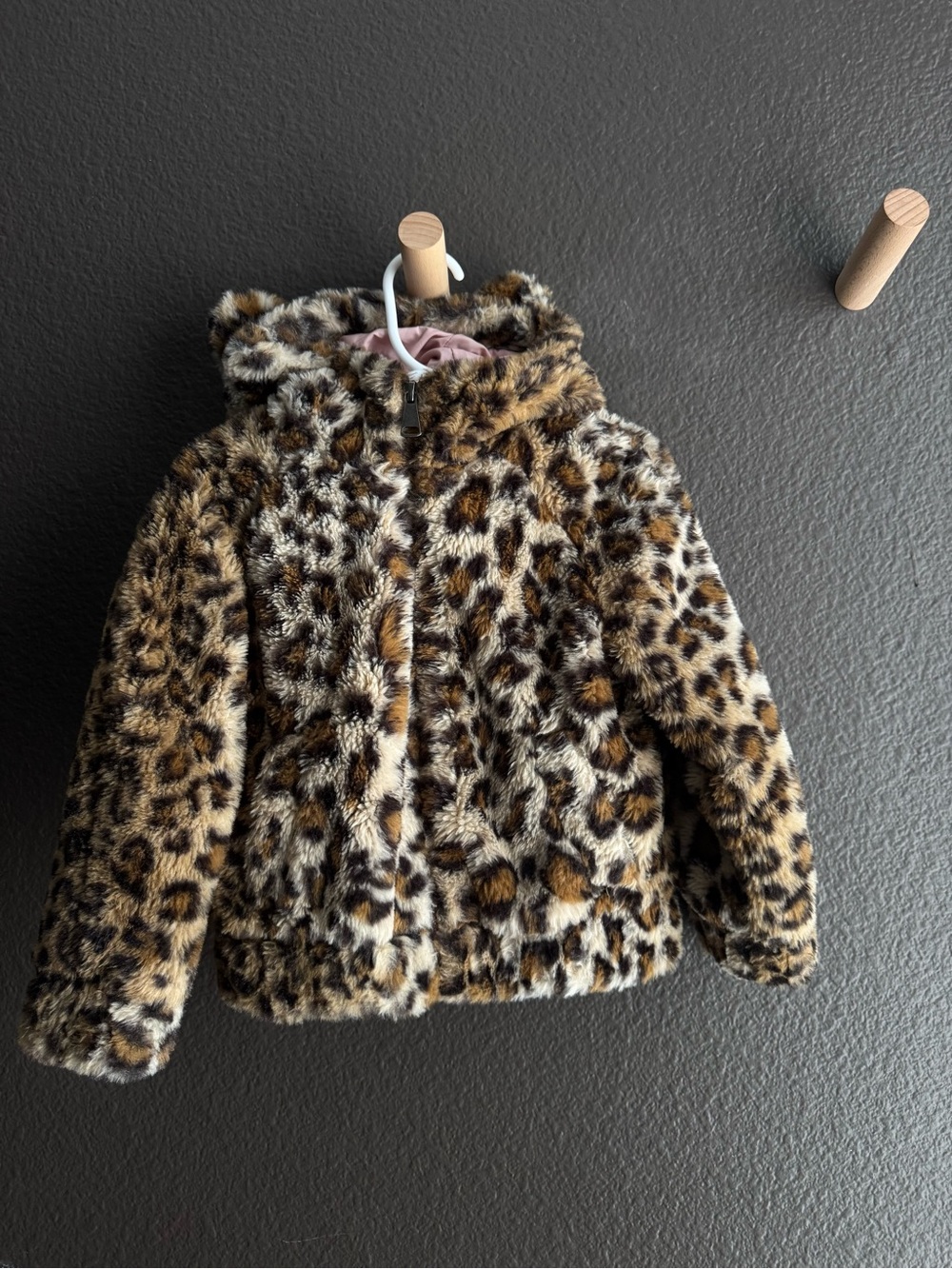 Tucker + Tate Girls' Leopard Print Faux Fur Hooded jacket - Brown/Tan